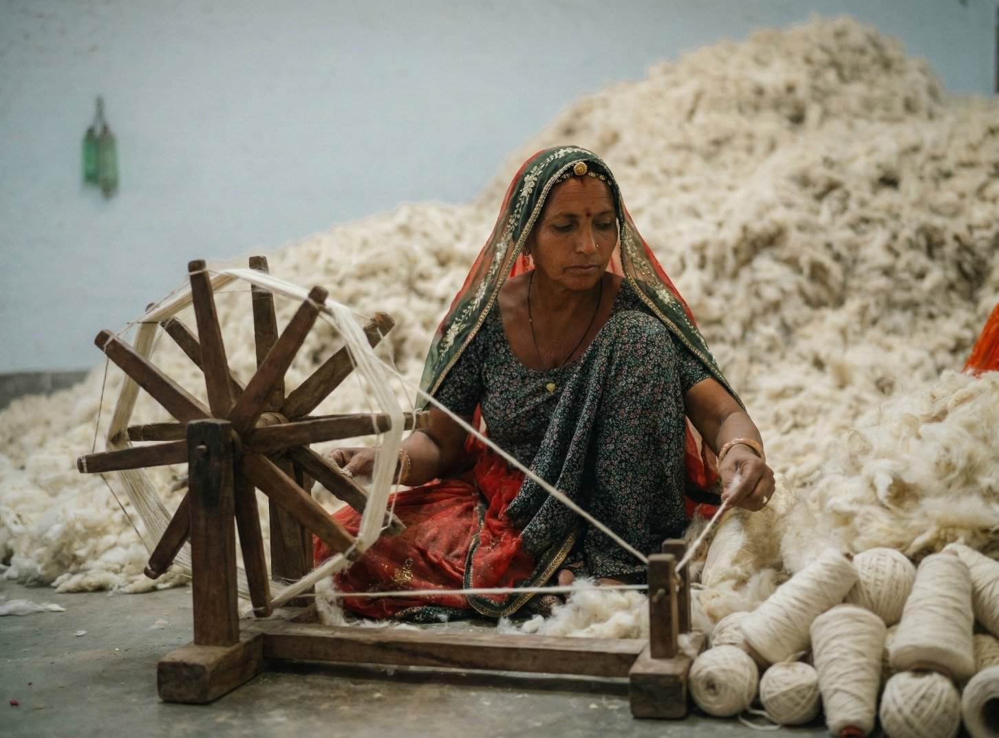 Hand spinning yarn at Pure Loom